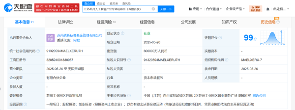 牛配资 苏州人工智能产业专项母基金登记成立 出资额60亿元