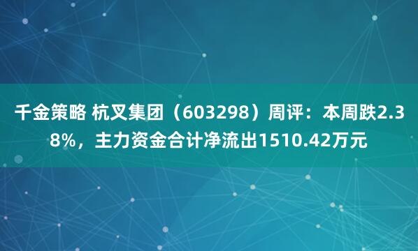 千金策略 杭叉集团（603298）周评：本周跌2.38%，主力资金合计净流出1510.42万元